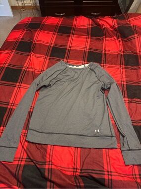 Under Armour Navy and White Micro-Striped Long Sleeve Top